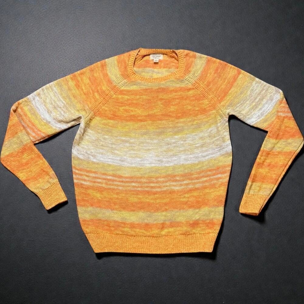 Lucky Brand Sweater Mens Orange Gold Cream Space Dyed Linen Cotton Crew Neck M